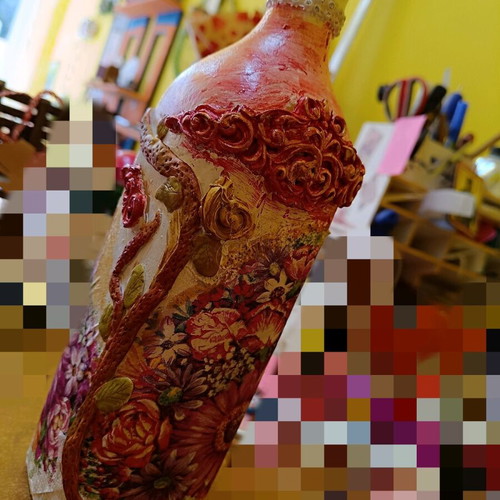 Decorative vase new, handmade with floral design