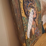 Ethnic mixed media painting on wood panel