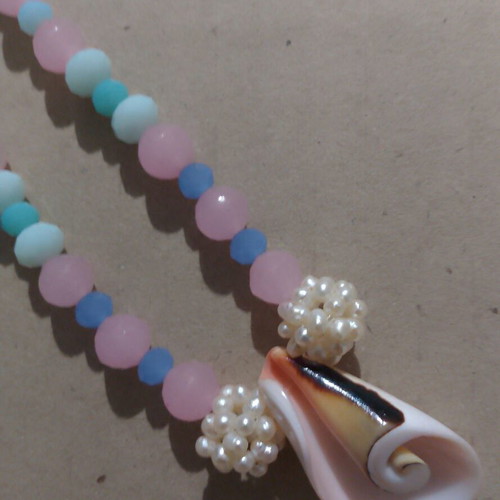 Necklace with natural shell and mineral stones, new