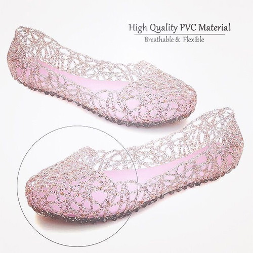 Kid Beach Glitter Jelly Ballet Flats Crystal Summer Soft Hollow