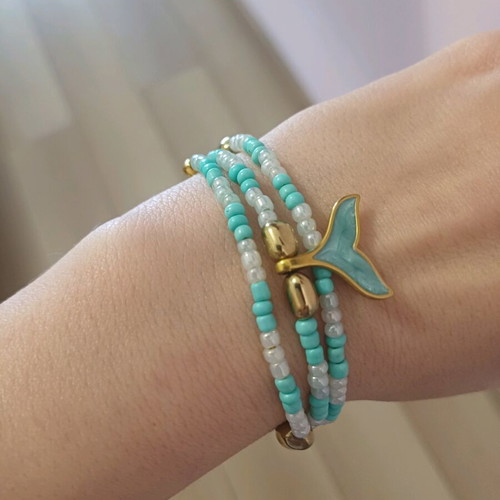 Handmade turquoise necklace-bracelet with mermaid tail Sirena Ariel new