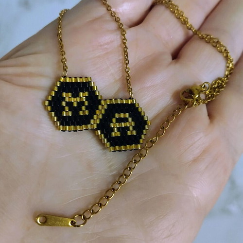 Steel necklace double monogram Miyuki handmade, made-to-order
