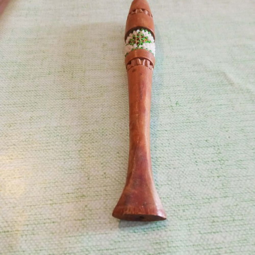 Vintage handmade wooden smoking pipe with beadwork like new