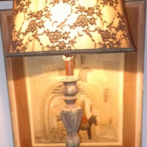 Retro lamp like new with embroidered shade
