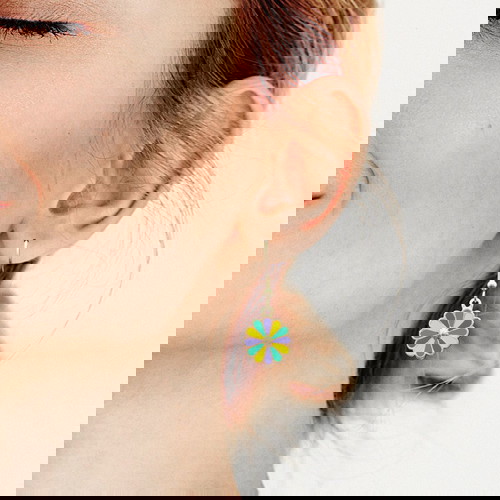 Σκουλαρίκια λουλούδι καινούργια με πολύχρωμο σμάλτο και ασημί γάντζο