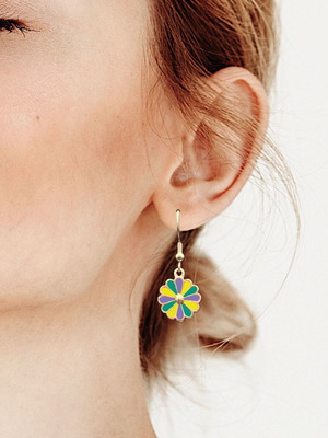 Σκουλαρίκια λουλούδι καινούργια με πολύχρωμο σμάλτο και ασημί γάντζο