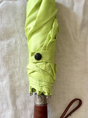 Longchamp folding umbrella lime with leather handle new