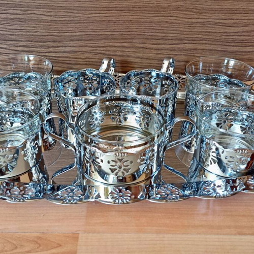 Vintage Russian podstakani used, missing two glass cups