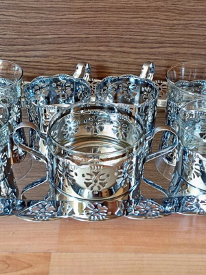 Vintage Russian podstakani used, missing two glass cups