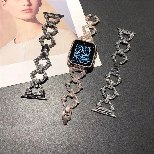 Crystal Ring Stainless Steel Watch Strap for Samsung Huawei Amazfit Garmin