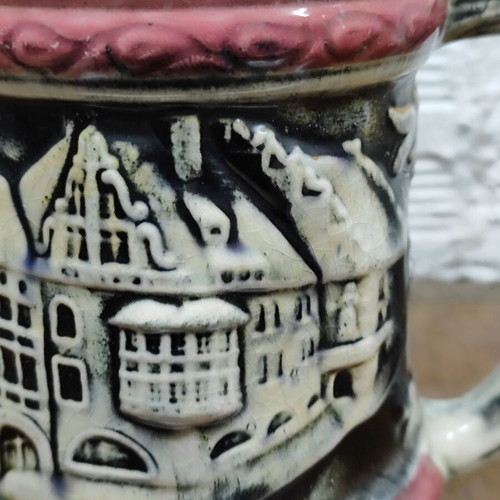 Vintage German Beer Stein ceramic used with embossed traditional design