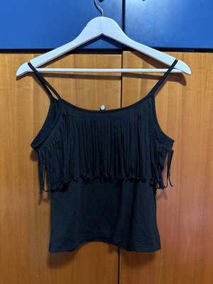 Black top with fringes Shein, size L, like new