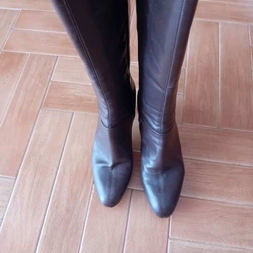 Leather women's boots size 39 brown like new, 9 cm heel