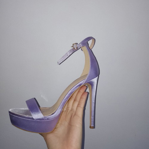 Purple satin evening sandals like new, size 38, with gift pouch