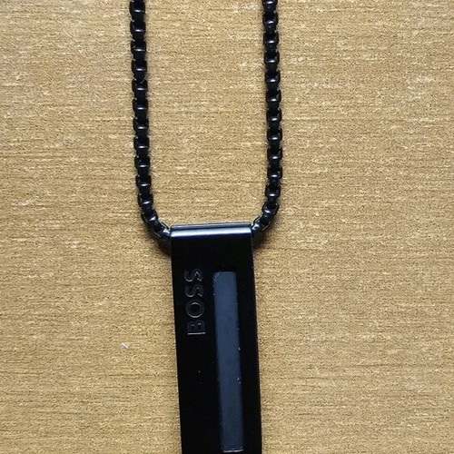 Boss men's necklace used, black plated stainless steel