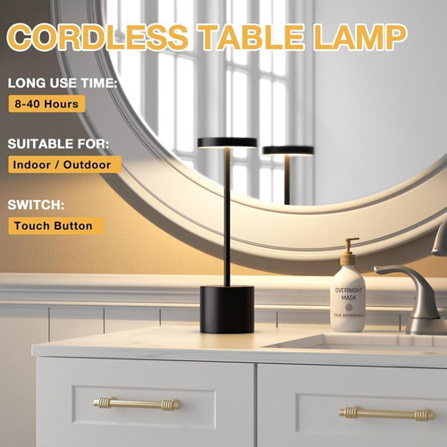PreeOtti LED-281 Cordless LED Table Lamps Set of 2 New Black