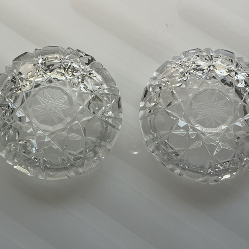 Heavy vintage crystal ashtrays set of 2, carved, like new