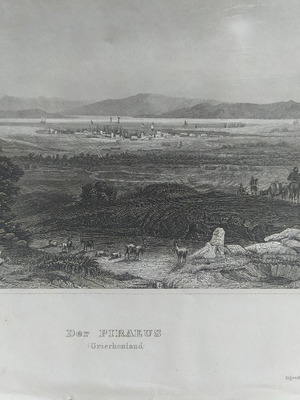 Γκραβούρα Πειραιάς circa 1840 μεταχειρισμένη, αυθεντική 24x16cm