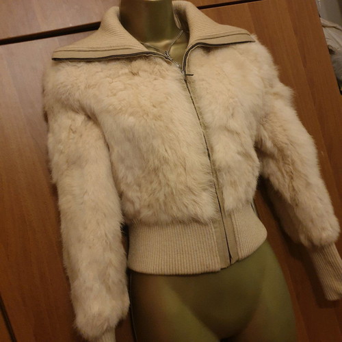 Fur coat made of real rabbit fur used, size small, beige