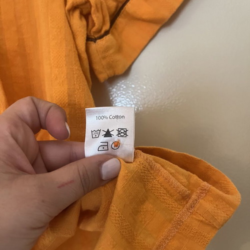 KRVN shirt orange cotton used, brown details, S/M