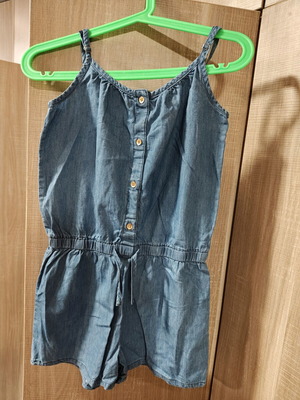 Denim one-piece shorts like new, ages 9 to 12, blue