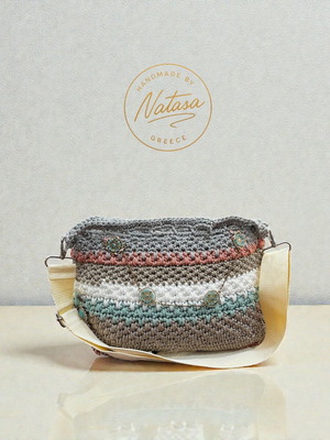 Handmade knitted shoulder bag new in gray and beige tones