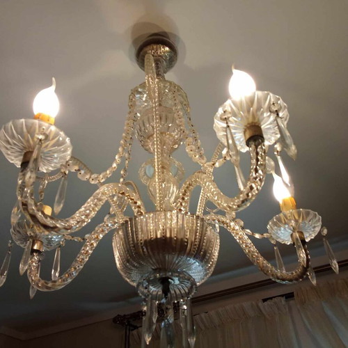 Vintage crystal pentafoto ceiling light used, 1970s