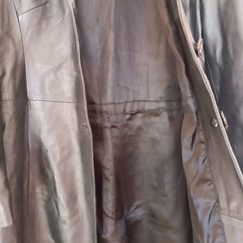 Lapel leather trench coat black like new, size M