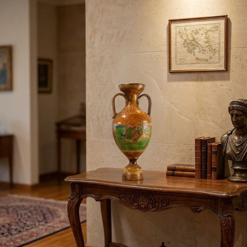 Unique amphora with Greek scenes used, 65 cm height