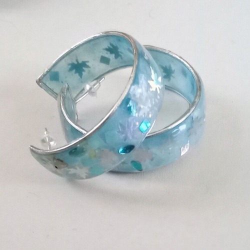 Handmade blue earrings with iridescent leaves new