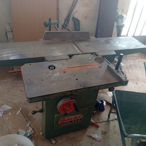Bandsaw with planer, table, and bench used, includes tools