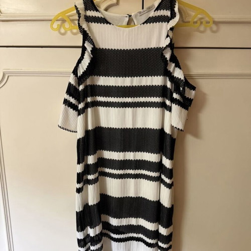 Zara mini dress with cold shoulders, used, black and white