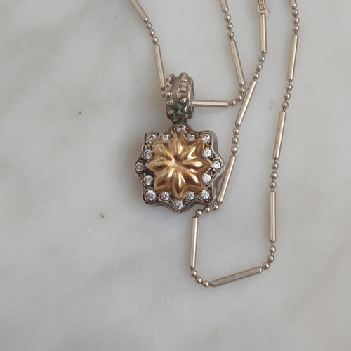 Folli Follie necklace with 925 silver and 585 gold pendant, zirconia