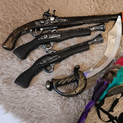 Pirate Accessories Set with Weapons, Sword, Parrot, Beard, Hat & More
