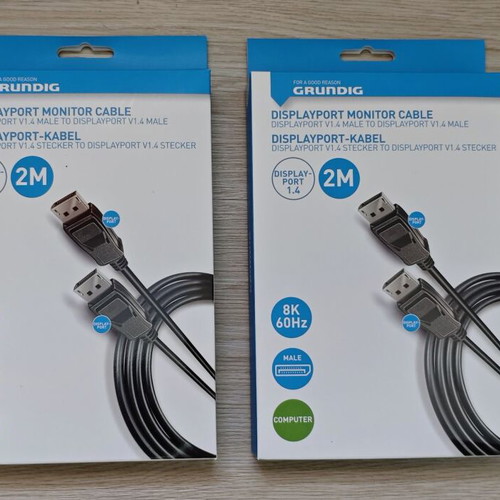 Grundig DisplayPort 1.4 Male to Male cables new, 2 meters, pack of 2
