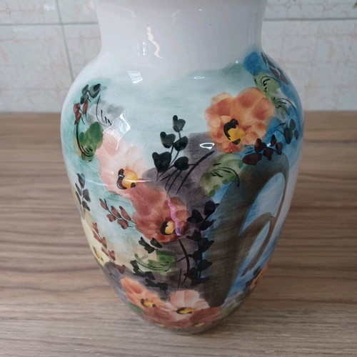 Large ceramic vase handmade with vintage painting