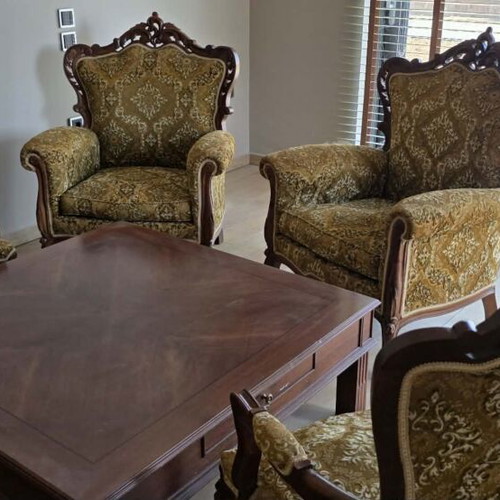 Vintage classic living room set, solid wood, carved details