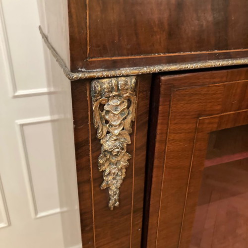 Marquetry display cabinet used, walnut with velvet lining