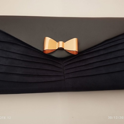 Atmosphere dark blue envelope clutch bag new with strap, half castor half leather