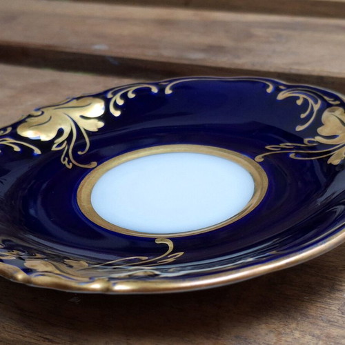 Friederike KPM coffee saucer used, porcelain blue and gold