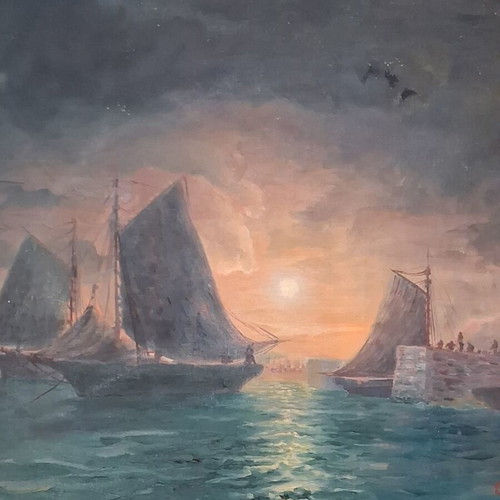 Giorgos Karagiorgis Signed Oil Painting Seascape on Canvas used