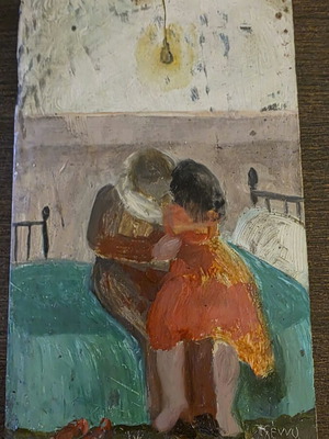 Jenny Papadaki painting like new, Mother with Child oil on wood