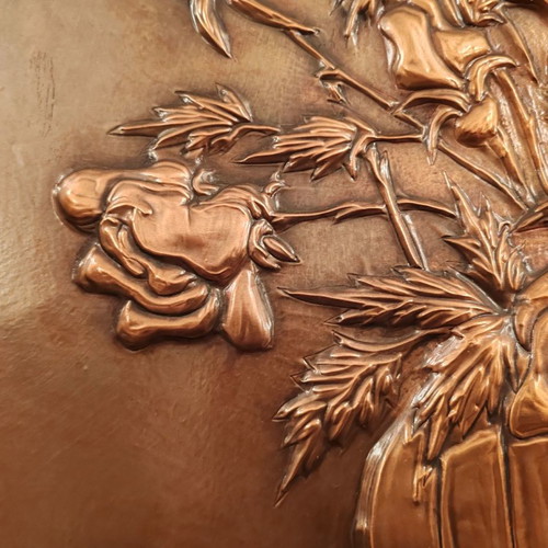 Large chalcography Vase with flowers like new 60x55 cm