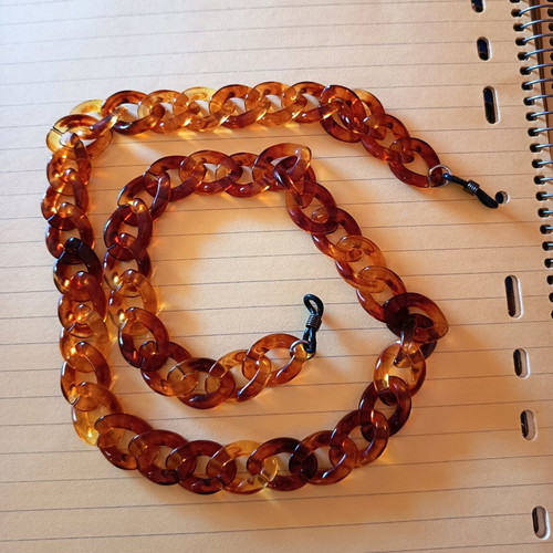 Glasses chain new, amber color acrylic resin