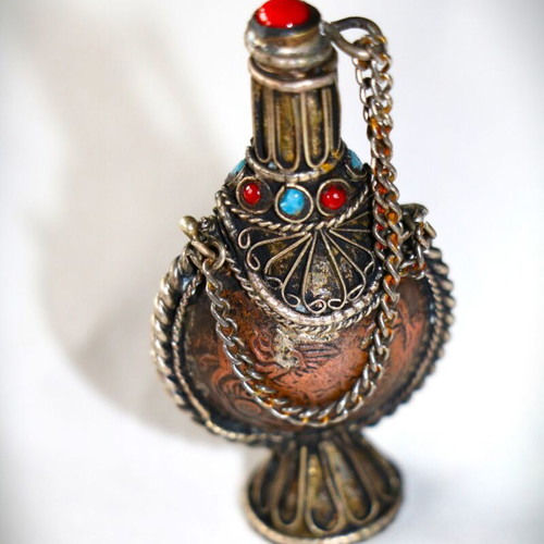 Tibetan Flask new copper with semi-precious stones