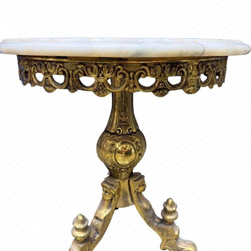 Vintage brass coffee table with marble top used