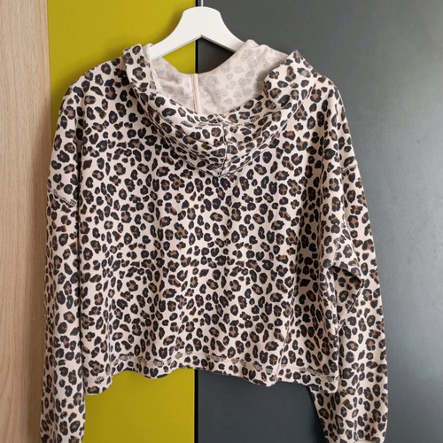 Stradivarius women's sweatshirt used with animal print, size L, beige and brown