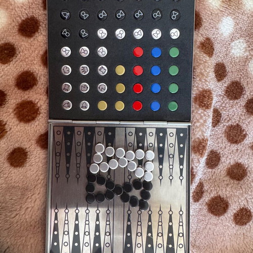 Mini Travel Board Game Chess, Checkers and Backgammon in Metal Case like new