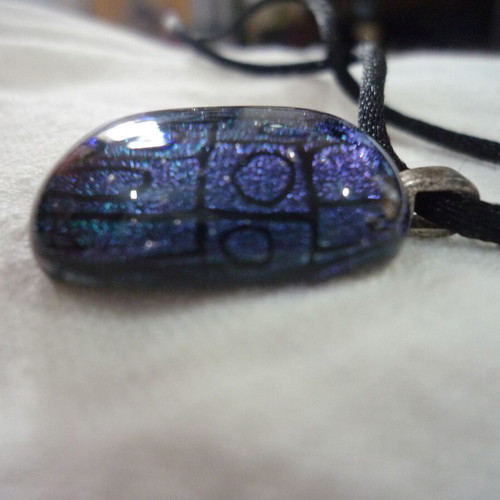 Pendant necklace made of dichroic glass like new, blue and black