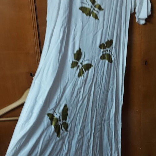 Long dress white with gold flowers size M like new, viscose fabric